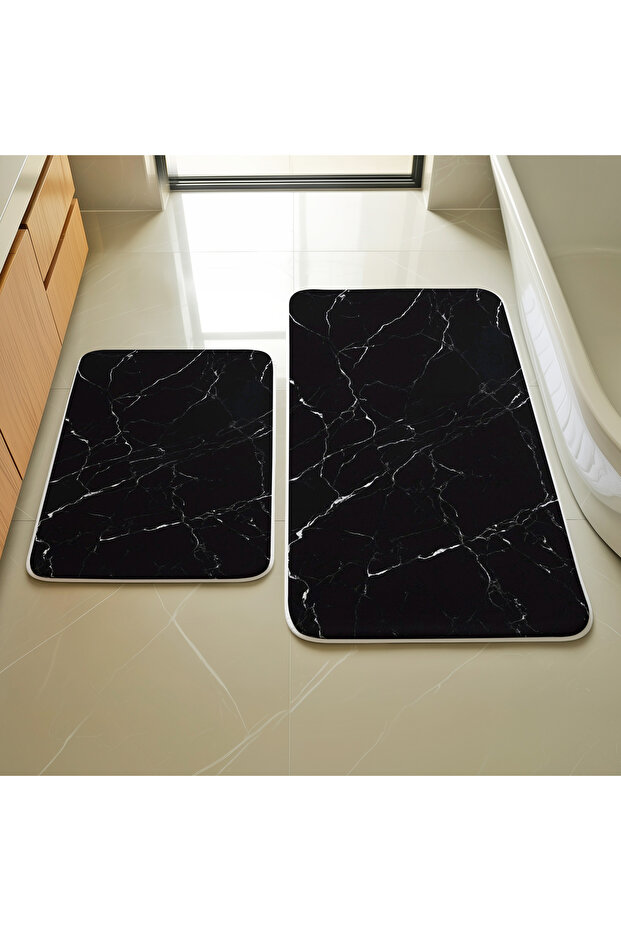 Black Marble Pattern 2-Piece Mat Set M93