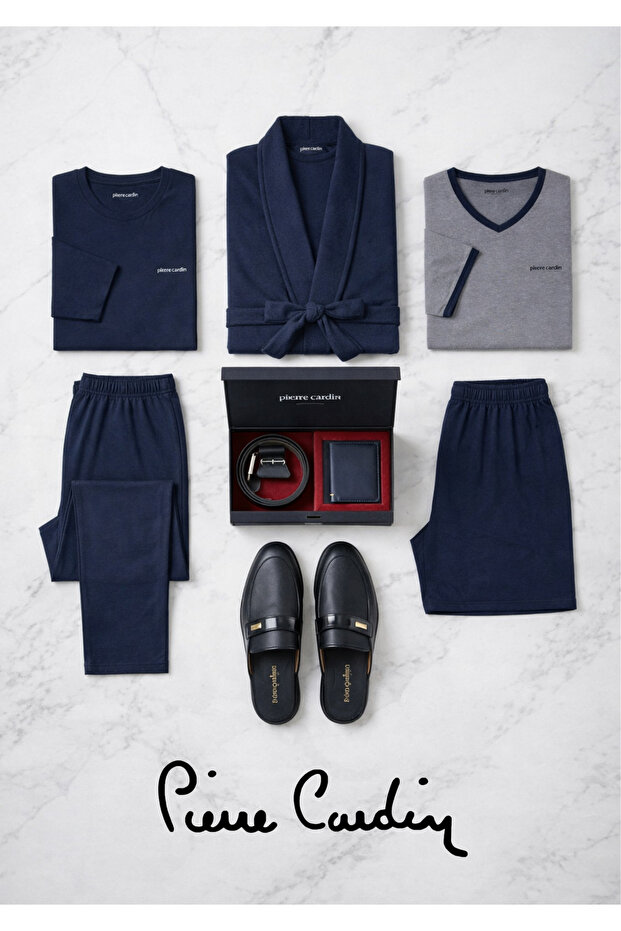 5 Piece 100% Cotton Robdöşambr Pajama Set & Leather Slippers & Genuine Belt Wallet Set Dowry Box