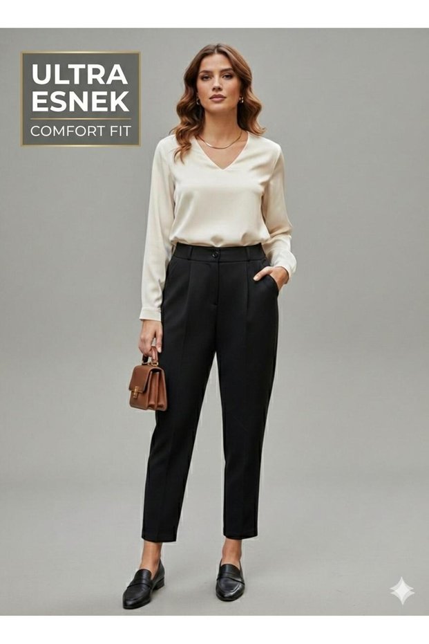 Black High Waist Ultra Stretchy Lycra Carrot Pants