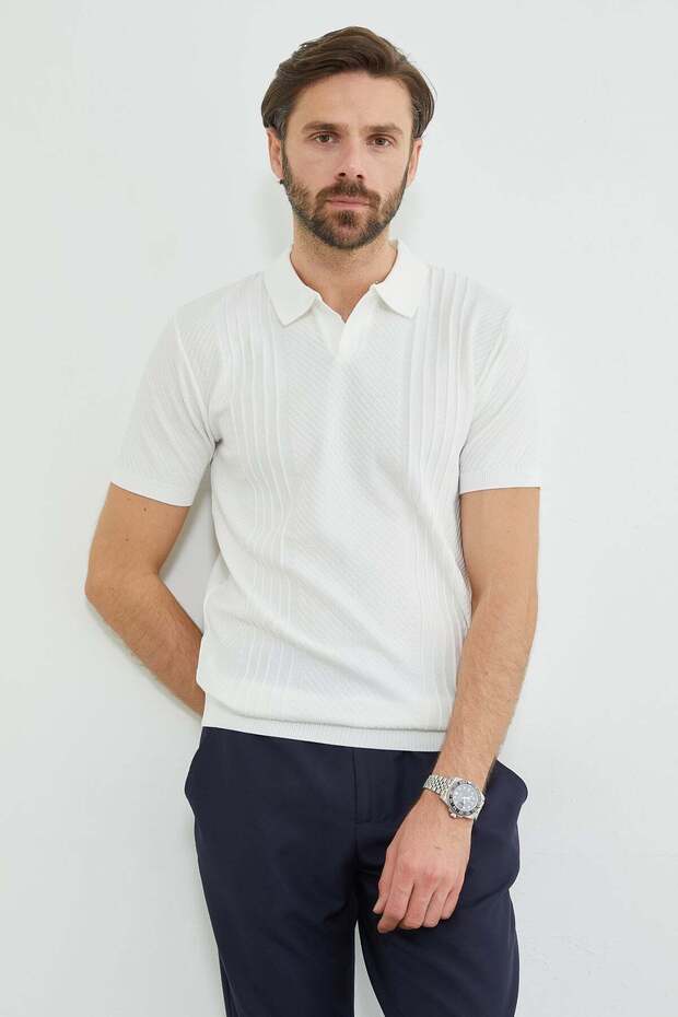 Ribbed Apaş Collar Knitwear T-Shirt