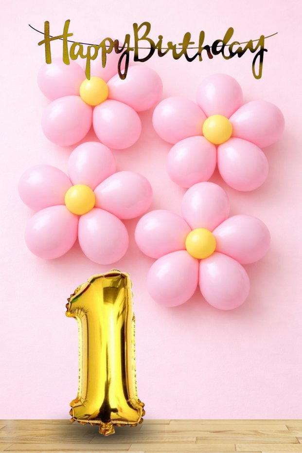 Pink Yellow Daisy Themed Gold Number Gold Happy Birthday Banner Birthday Decoration