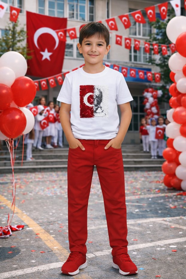 Boy's Red and White Combination Suit Printed T-Shirt and Trousers 5-13 Years Old School Holiday Event