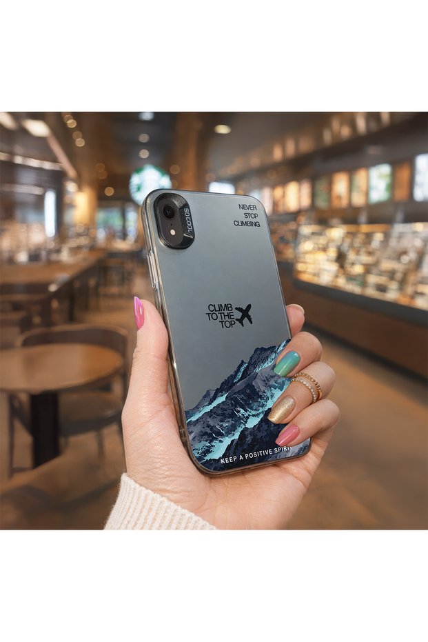 iPhone Xr Compatible Mountain Print Pattern Shock Absorbing Phone Case Mk01A