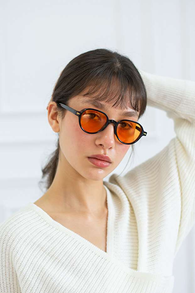 Women's Black Framed Orange Lens Sunglasses