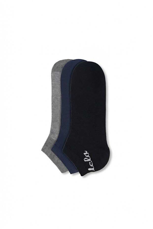 Adelita 3-Piece Black-Navy Blue-Grey Short Jacquard Cotton Standard Fit Unisex Socks