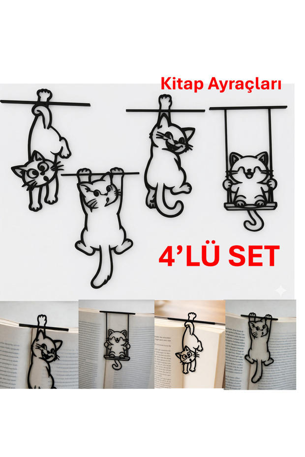 4 Parça Sevimli Kedi Figürlü Kitap Ayracı Seti