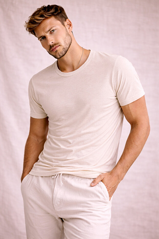 Men's Regular Fit Short Sleeve Dirty Collar Basic T-Shirt 90% Cotton