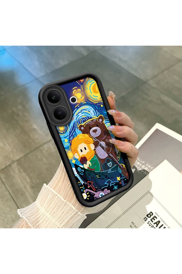 Vivo V60 Lite 4G/5G Compatible Black Silicone Stylish Print Case with Shockproof Camera Protection