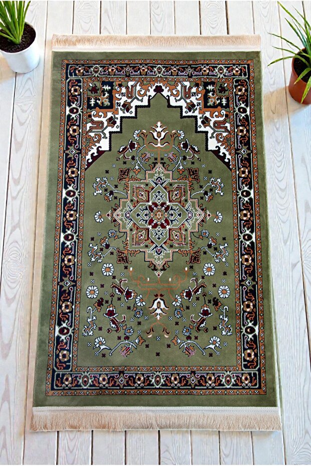 Carpet Prayer Rug Patterned Green Prayer Rug – Classic Motif Non-Slip Base Prayer Mat