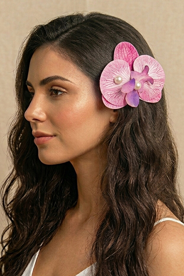Orchid Flower Pearl Clip Clasp