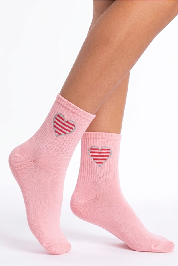 Heart Patterned Unisex Colorful Socks - Cotton Tennis Style College Socks