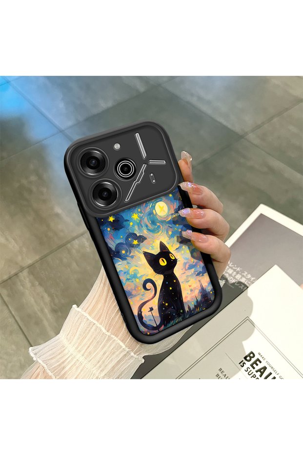 Tecno Pova 6/Pova 6 Pro Compatible Shockproof Camera Protected Black Silicone Stylish Print Case