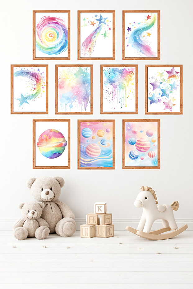 10-Piece Frame-Looking Space, Astronaut, Planet, Baby, Children's Room Painting Set 15X20 cm Mdf Uv Printing