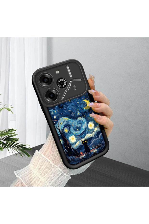 Tecno Pova 6/Pova 6 Pro Compatible Shockproof Camera Protected Black Silicone Stylish Print Case