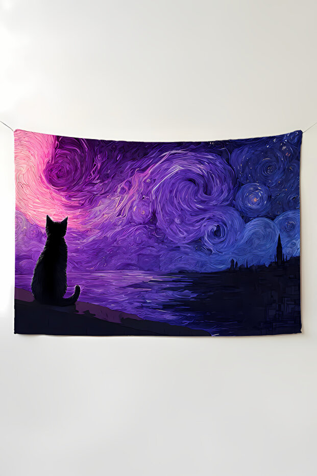 Cat-Themed Night Wall Tapestry – Large Size Tapestry Wall Carpet, Game Anime Movie Room Decor