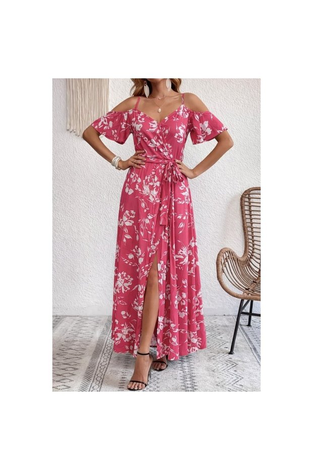 The Most Daring Dress of the Summer! Double-Breasted Collar, Slit, Patterned Long Dress
