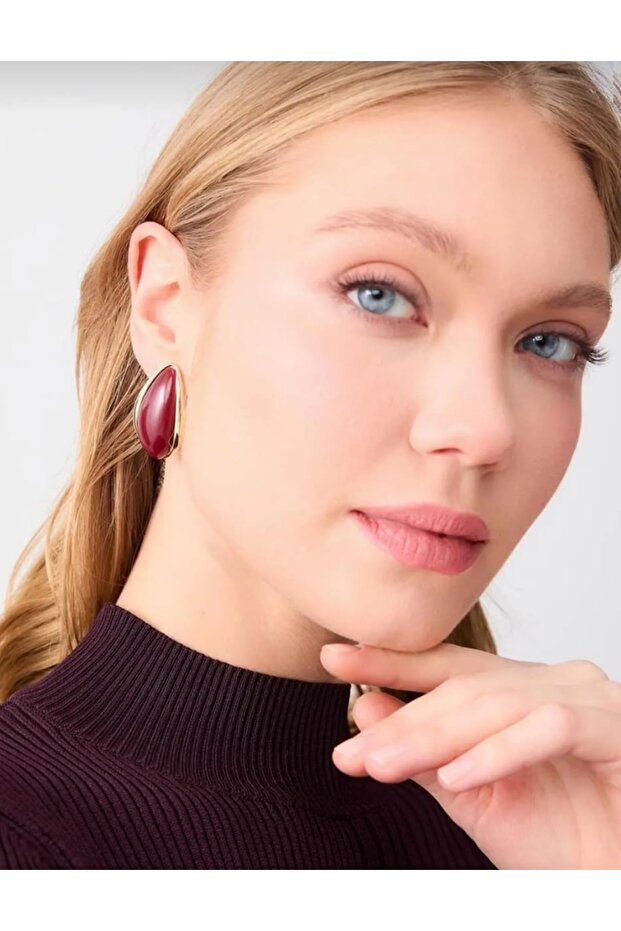 Xuping Vintage Plum Claret Red Stone Dangle Earrings - Vip Zircon Framed Drop Design Tarnish Resistant Earrings