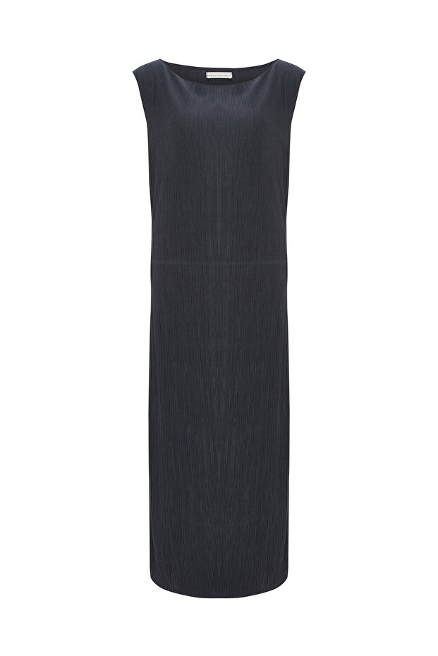 Women's Khaki Modal Straight Cut Sleeveless Textured Long Dress