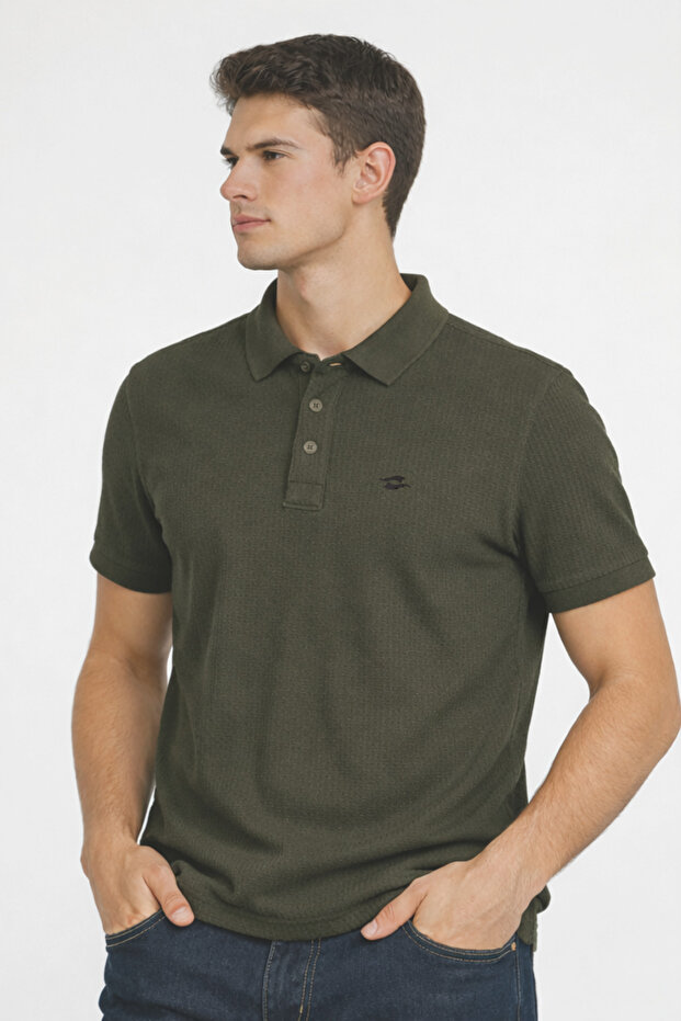 Men's Olive Green Polo T-Shirt Pique Fabric 7152-04