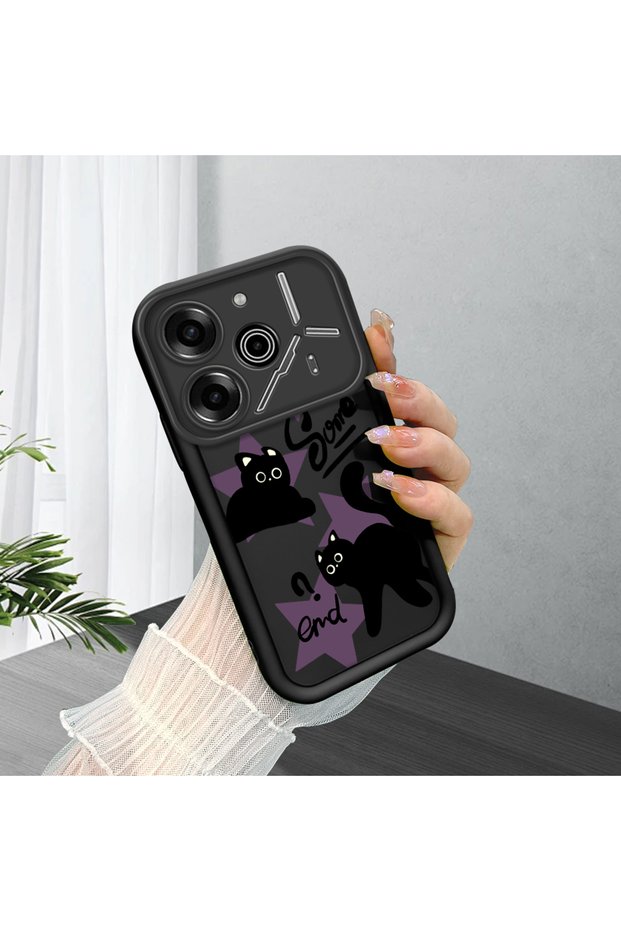 Tecno Pova 6/Pova 6 Pro Compatible Shockproof Camera Protected Black Silicone Stylish Print Case