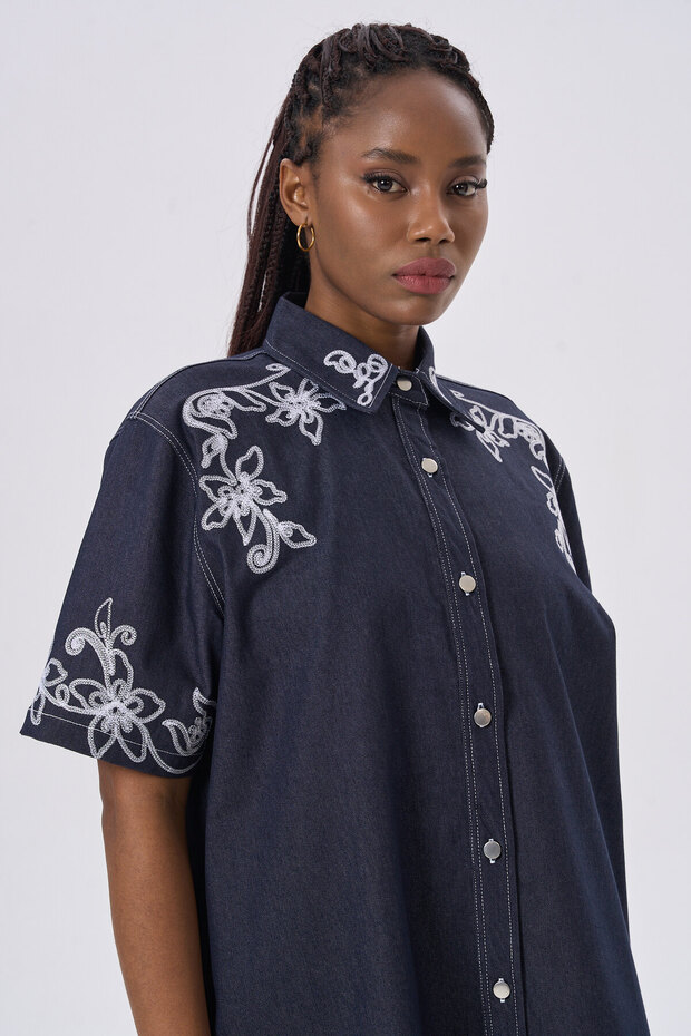 Rochie din denim brodată - 7