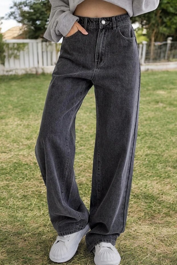 Smoked Women's Wide Leg Comfortable Denim Jeans Lycra Loose Cut Trousers