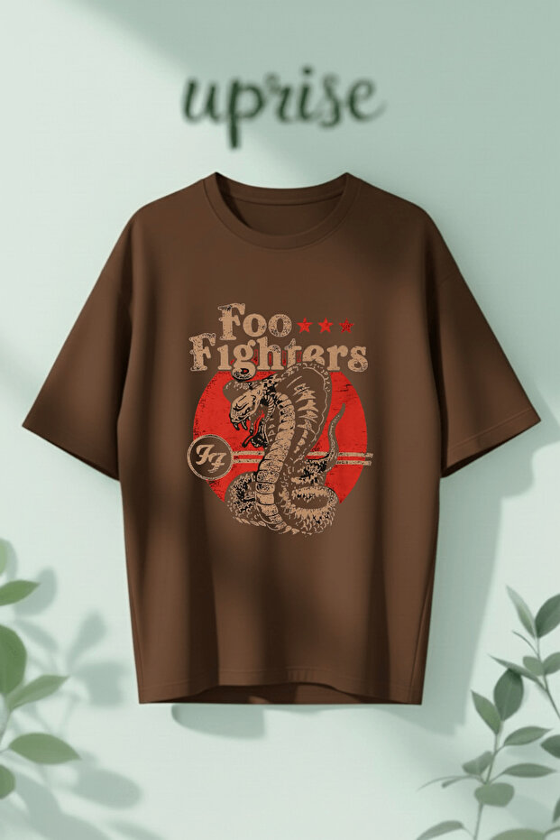 تي شيرت قطني كبير الحجم مطبوع عليه Foo Fighters