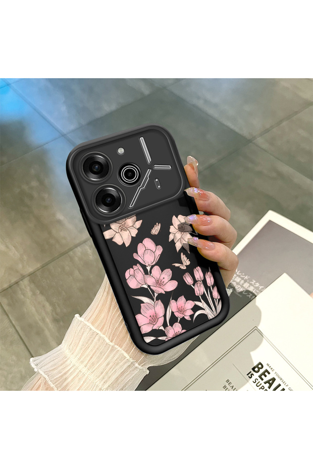 Tecno Pova 6/Pova 6 Pro Compatible Shockproof Camera Protected Black Silicone Stylish Print Case