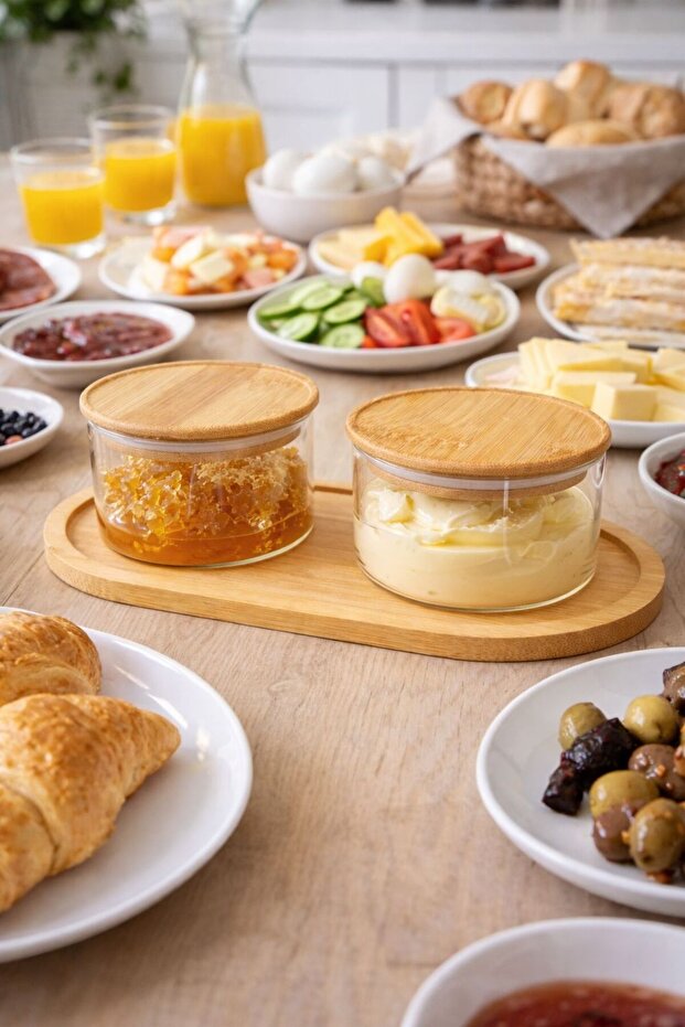 2-Piece Glass Breakfast Set – Sugar Bowl & Jam Bowl with Bamboo Lid