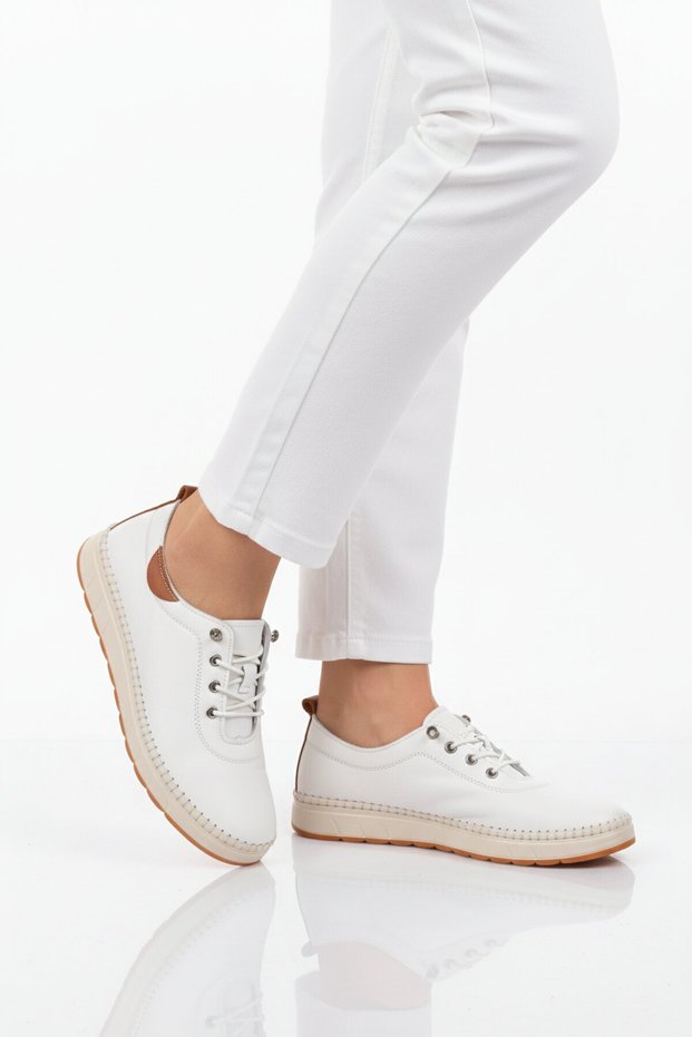 White Genuine Leather Women's Casual Shoes