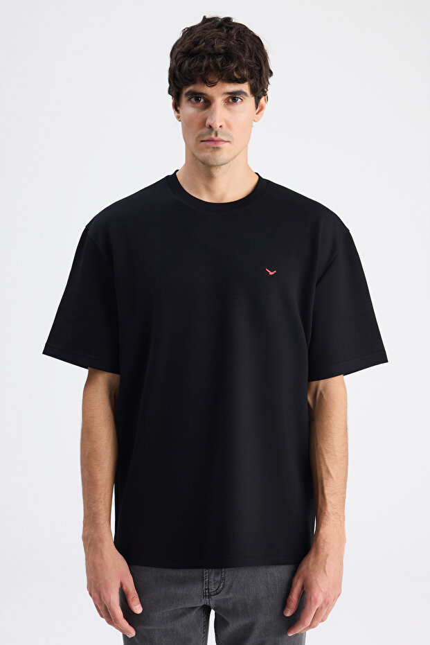 Ds Damat Comfort Fit Black Soft Viscose Blended Comfortable Crew Neck T-Shirt