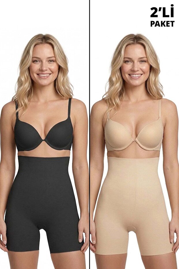 High Waist Shaping Laser Cut Women's Corset Black-Tan 2-Pack