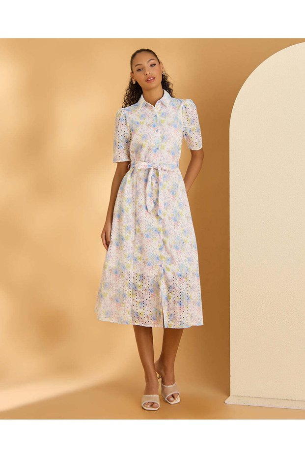 Women Blue Floral Printed Shirt Dress