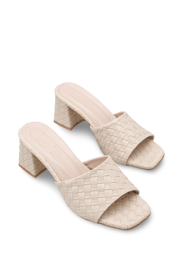 Adara Cara Women's Heeled Slippers 0012207 Beige Braided