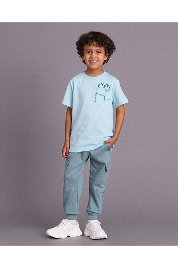 Boys Sage Blue Solid Track Pants - 2