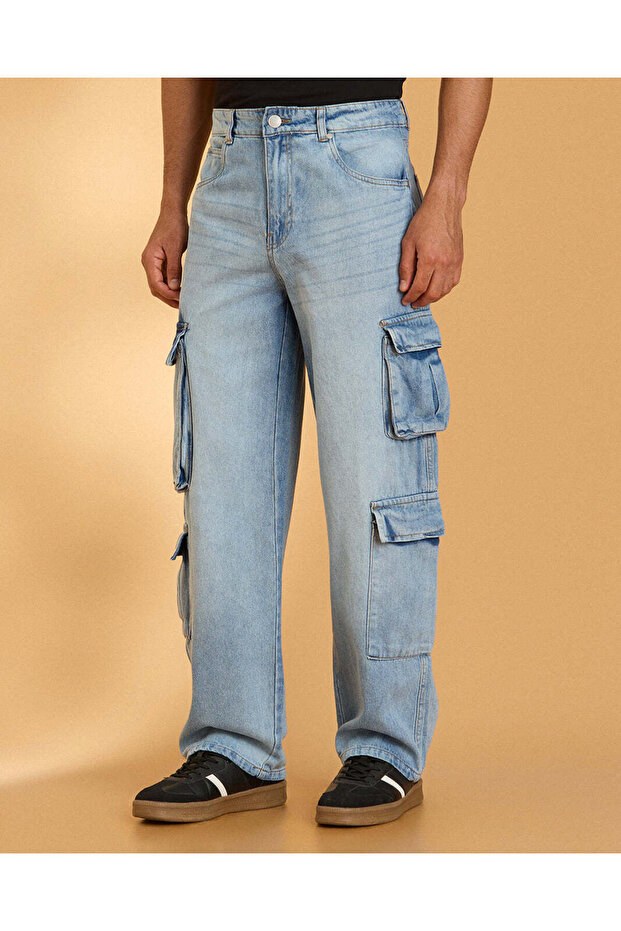 Men Blue Cargo Denim Jeans