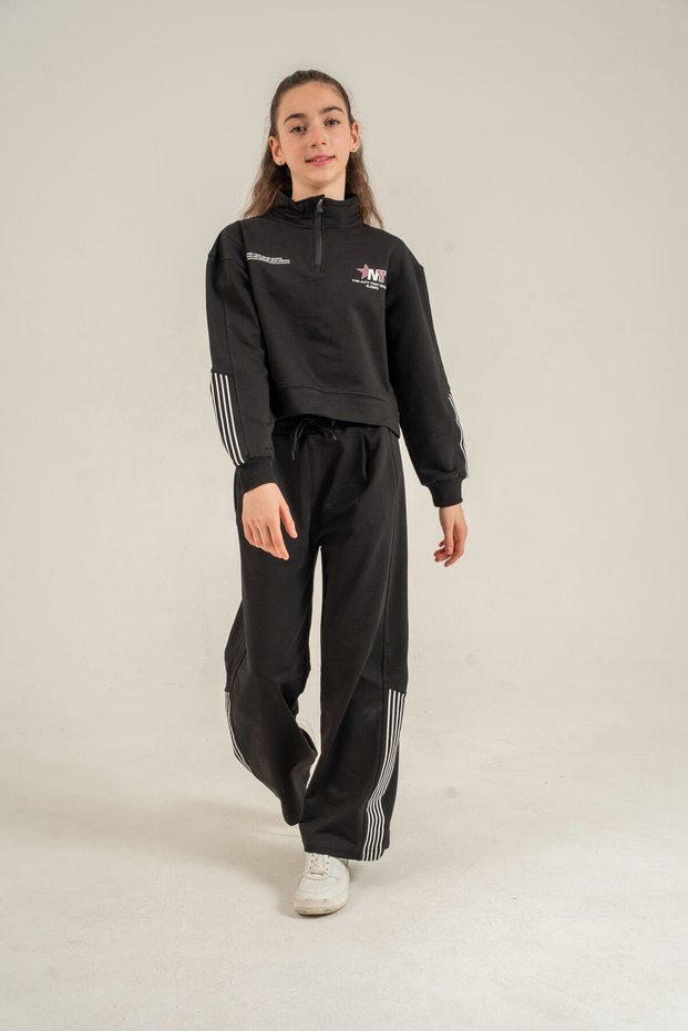 The City That Never Sleeps Printed Top with Front Zipper and Bottom Top Tracksuit Set for Girls