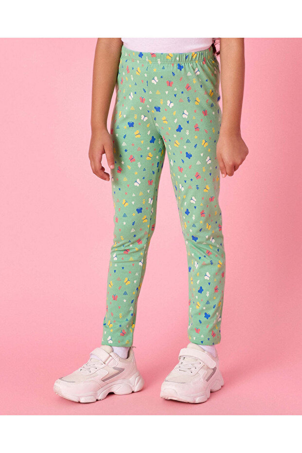 Girls Green Printed Leggings