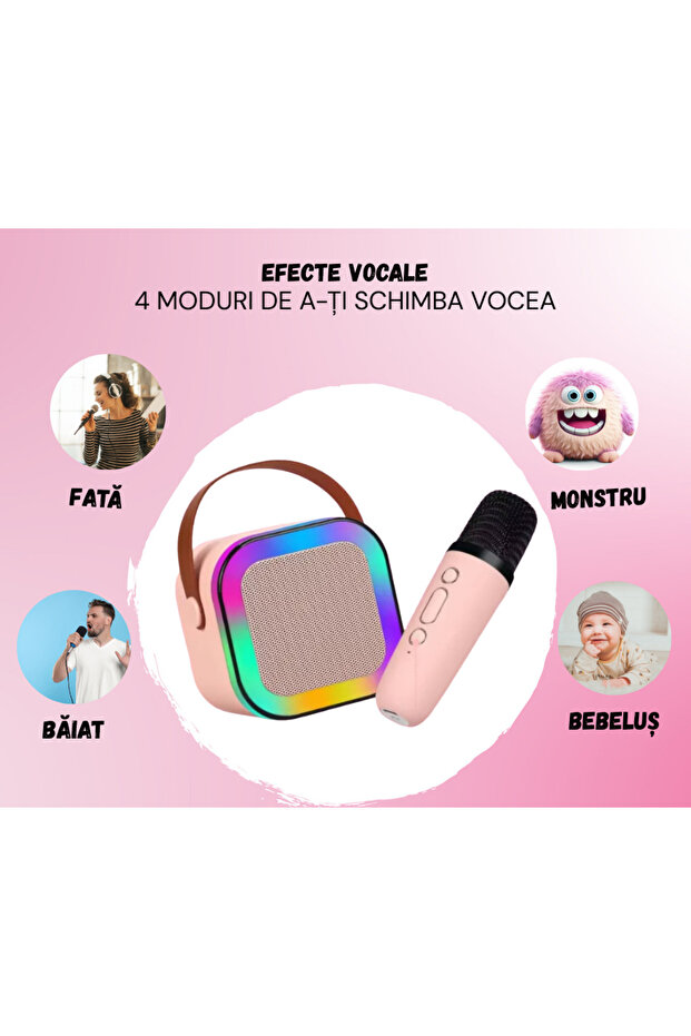 Boxă Karaoke, Bluetooth 5.3, 2 microfoane wireless, roz - 5