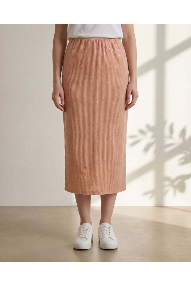 Women Pink Sequin Straight Skirt