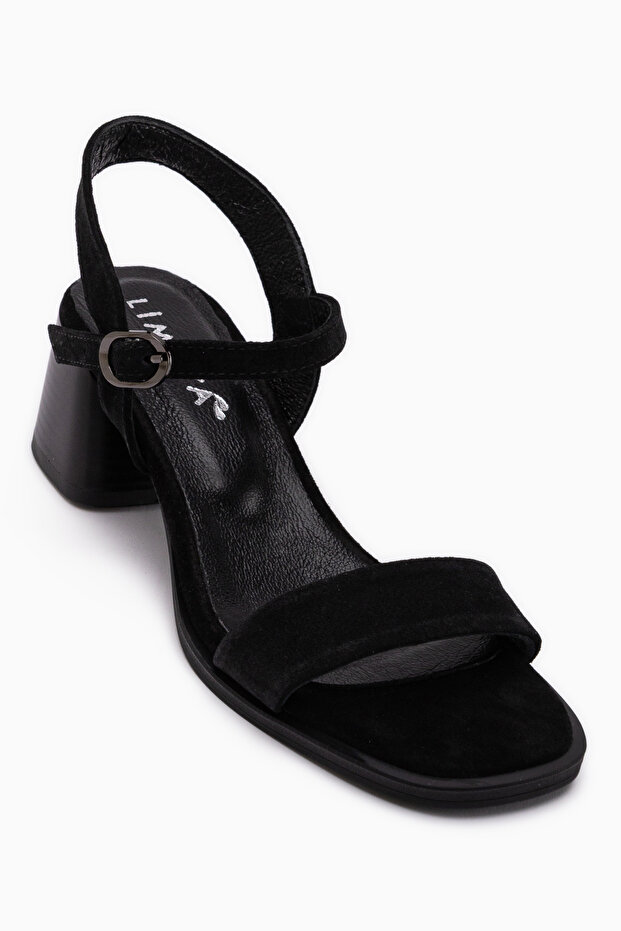 Lucia Genuine Leather Black Suede Heeled Women's Sandals