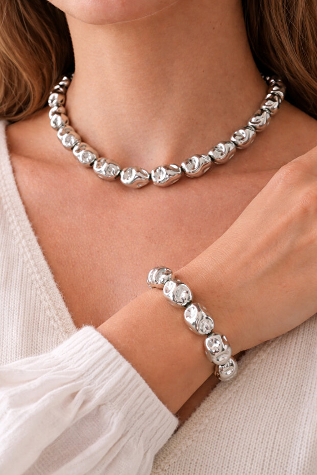 Metallic Amorphous Design Trendy Bracelet Necklace Set