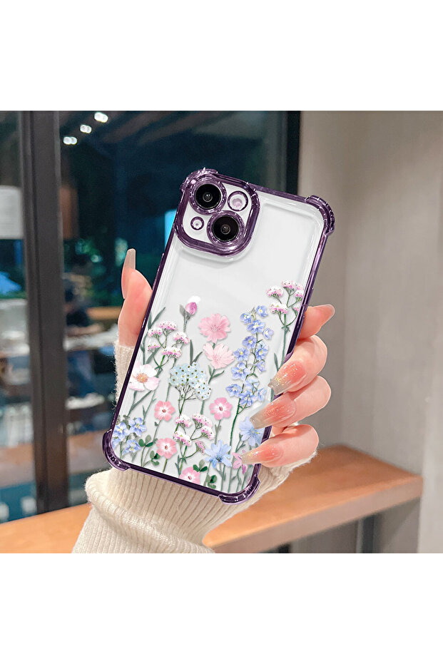 iPhone 15 Pro Max Compatible Beautiful Flower Pattern Drop-Resistant Protective Case - 4