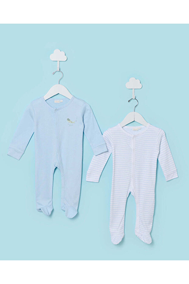 Baby Boys Blue And White 2 Piece Sleepsuit Set
