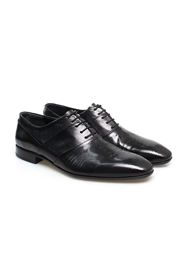 Black Color Lace-Up Genuine Leather Men's Shoes
