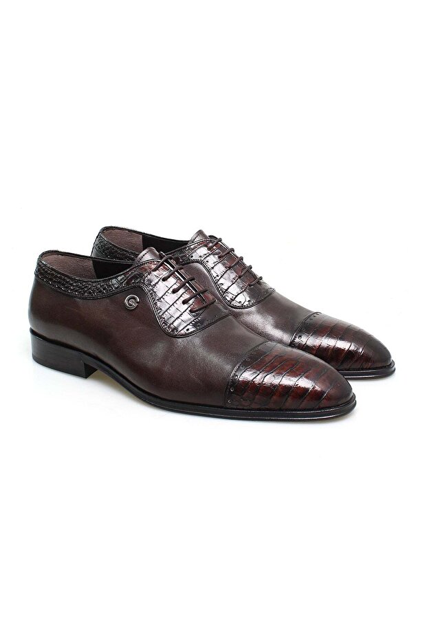 Brown Lace-Up Genuine Leather Men's Shoes