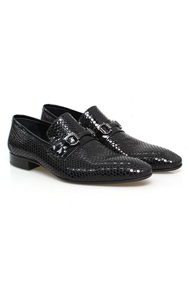 Black Color Laceless Genuine Leather Leather Sole Men's Shoes