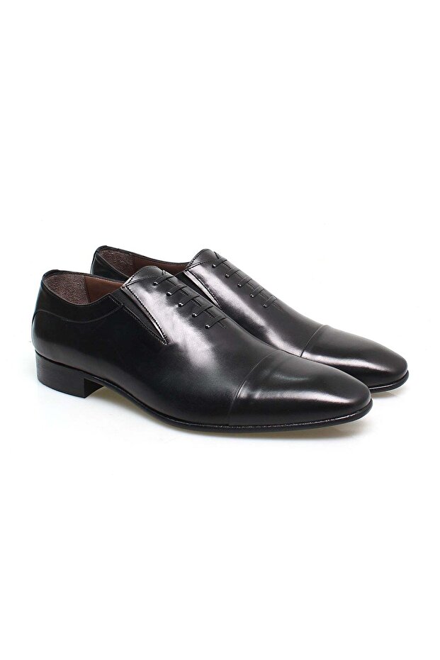 Black Color Laceless Genuine Leather Men's Shoes