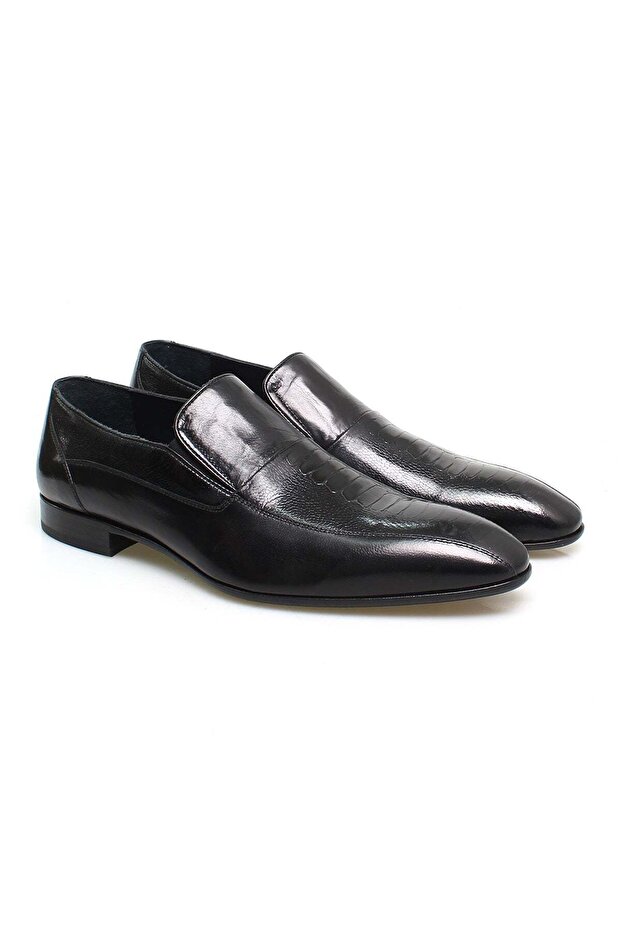 Black Color Laceless Genuine Leather Men's Shoes