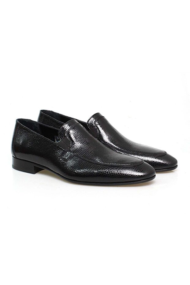 Black Color Laceless Genuine Leather Leather Sole Men's Shoes